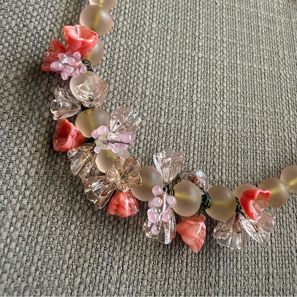 French Pink Floral Glass Beaded Necklace - Vintage 1980s - Picture 10 of 10